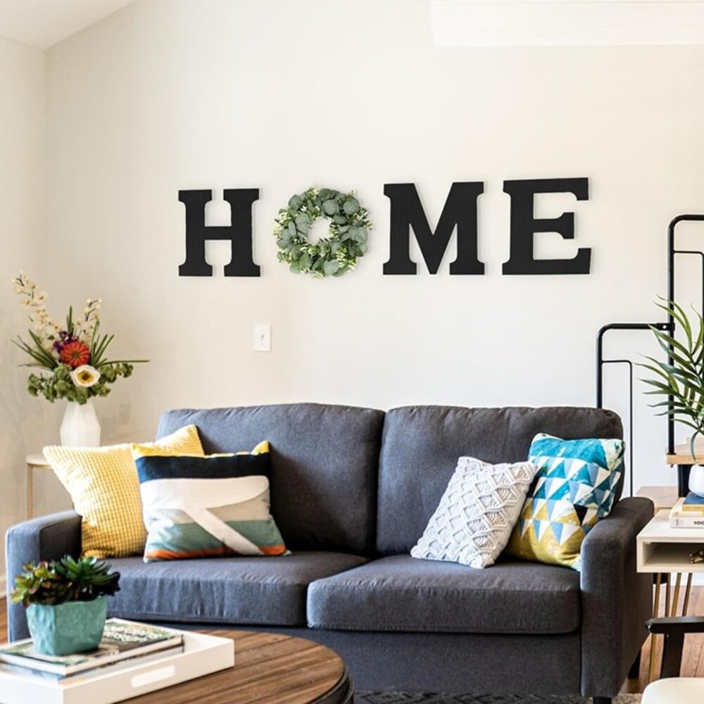 New Wood Home Sign with Eucalyptus Wreath Farmhouse Wall Decor for Entry Kitchen